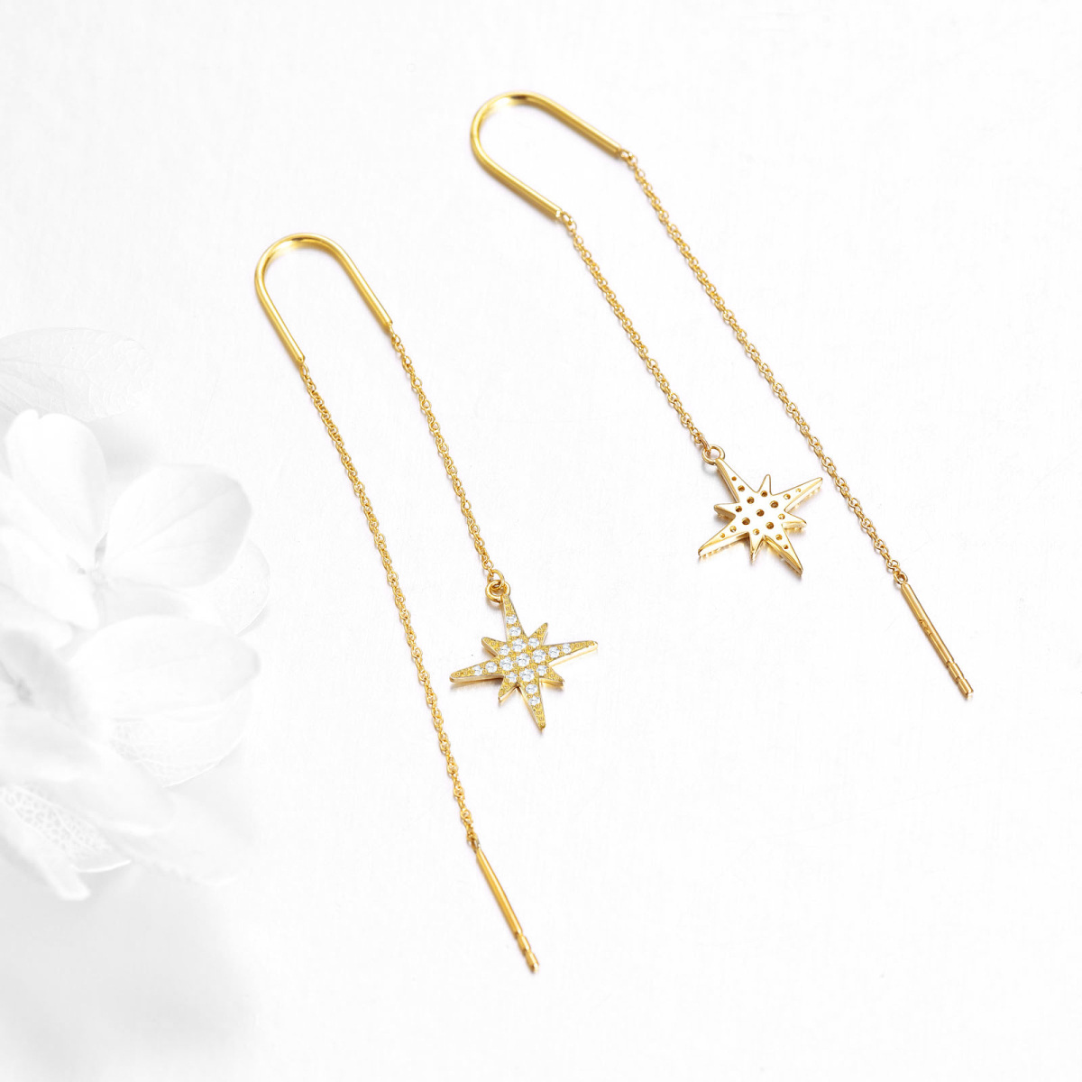 10K Gold Cubic Zirconia Star Drop Earrings-3