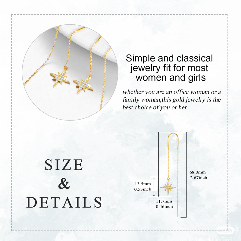 10K Gold Cubic Zirconia Star Drop Earrings-5