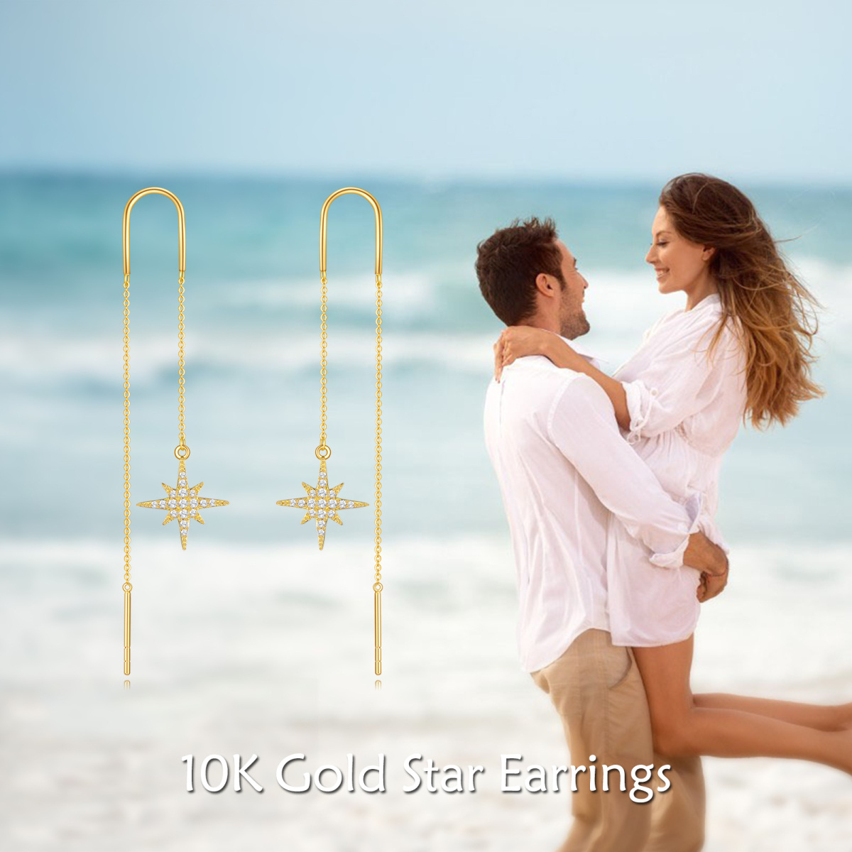 10K Gold Cubic Zirconia Star Drop Earrings-6