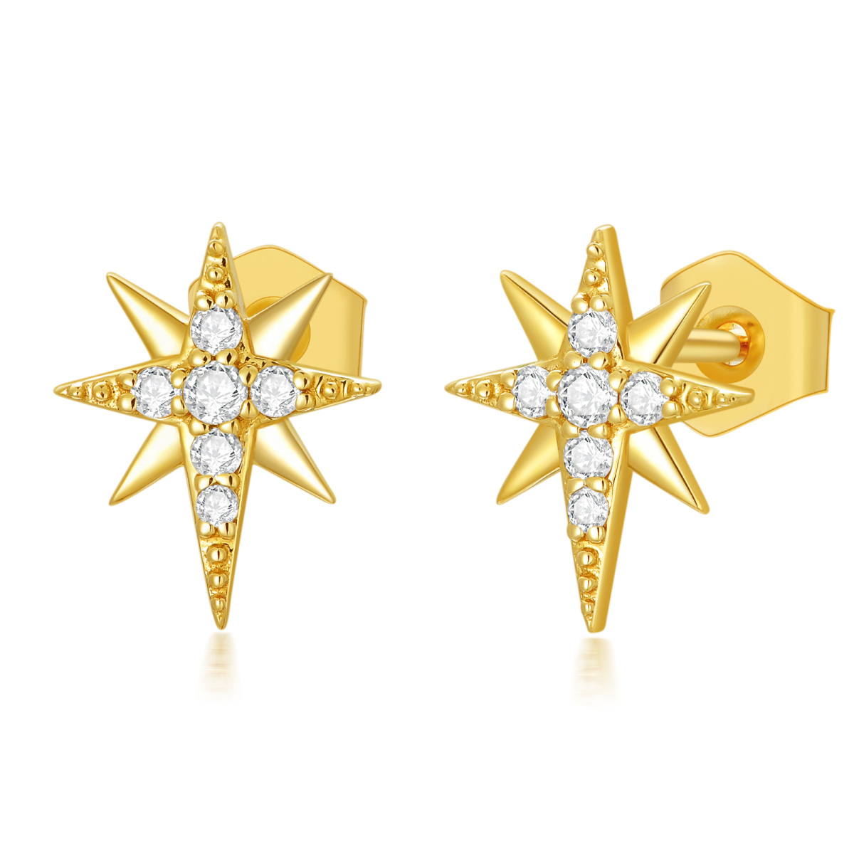 18K Gold Moissanite Star Stud Earrings-1