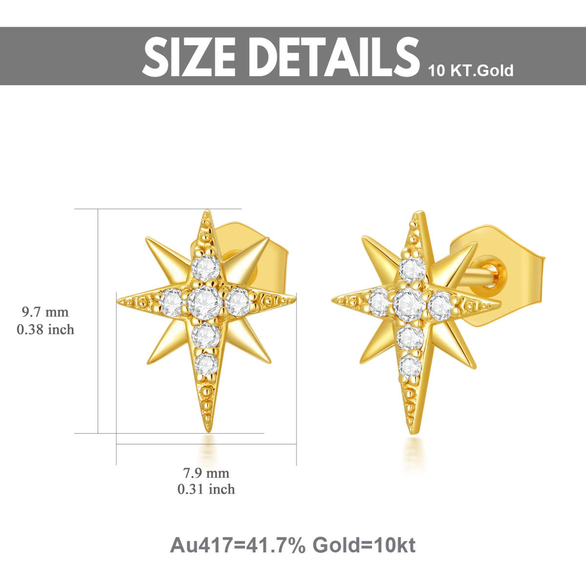 Orecchini a bottone a forma di stella in moissanite in oro 10K-4