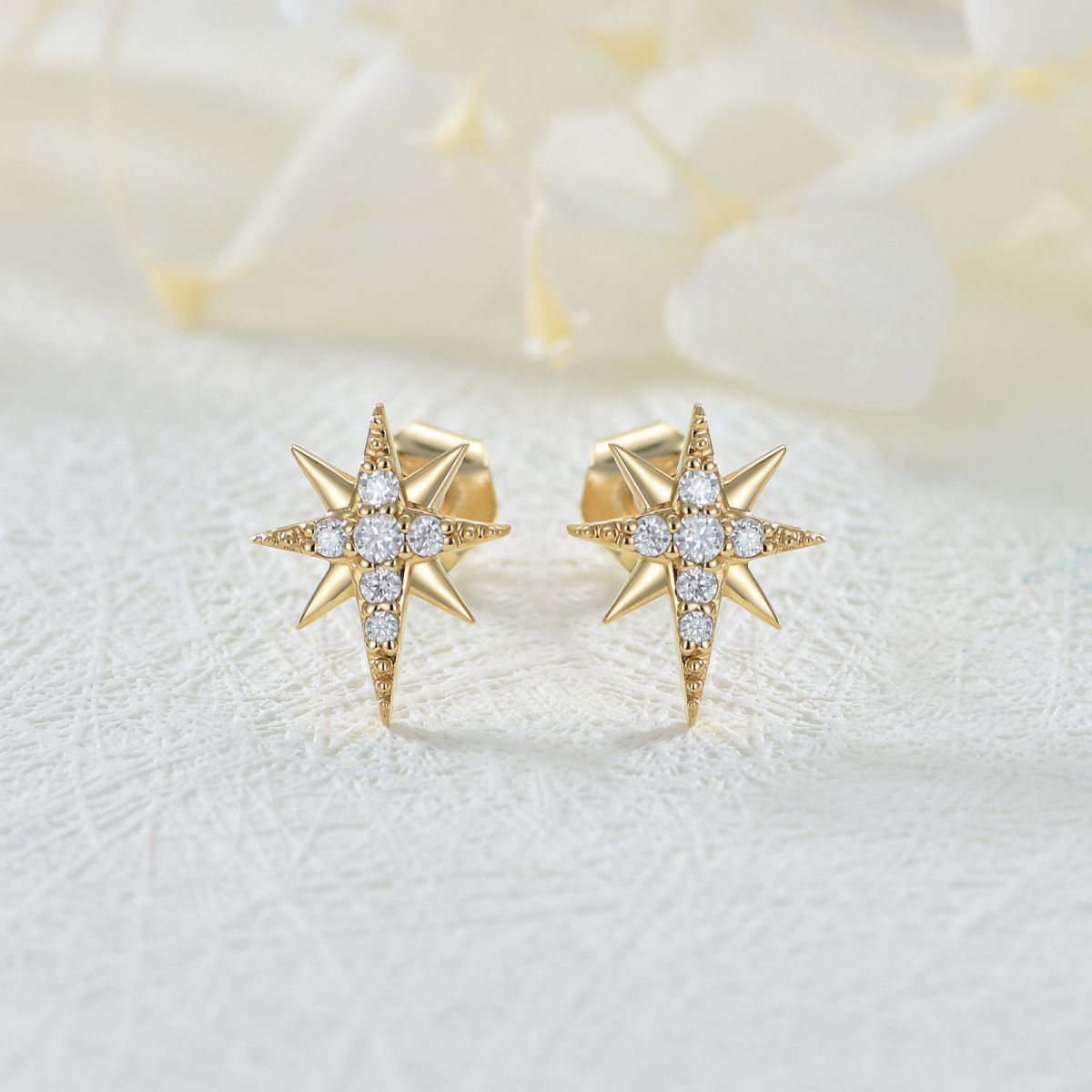 Boucles d'oreilles à tige en or 10 carats avec moissanite et étoile-3