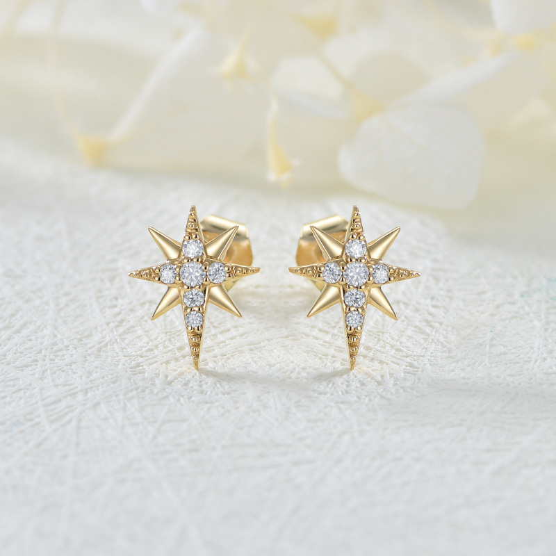 10K Gold Moissanite Star Stud Earrings-3