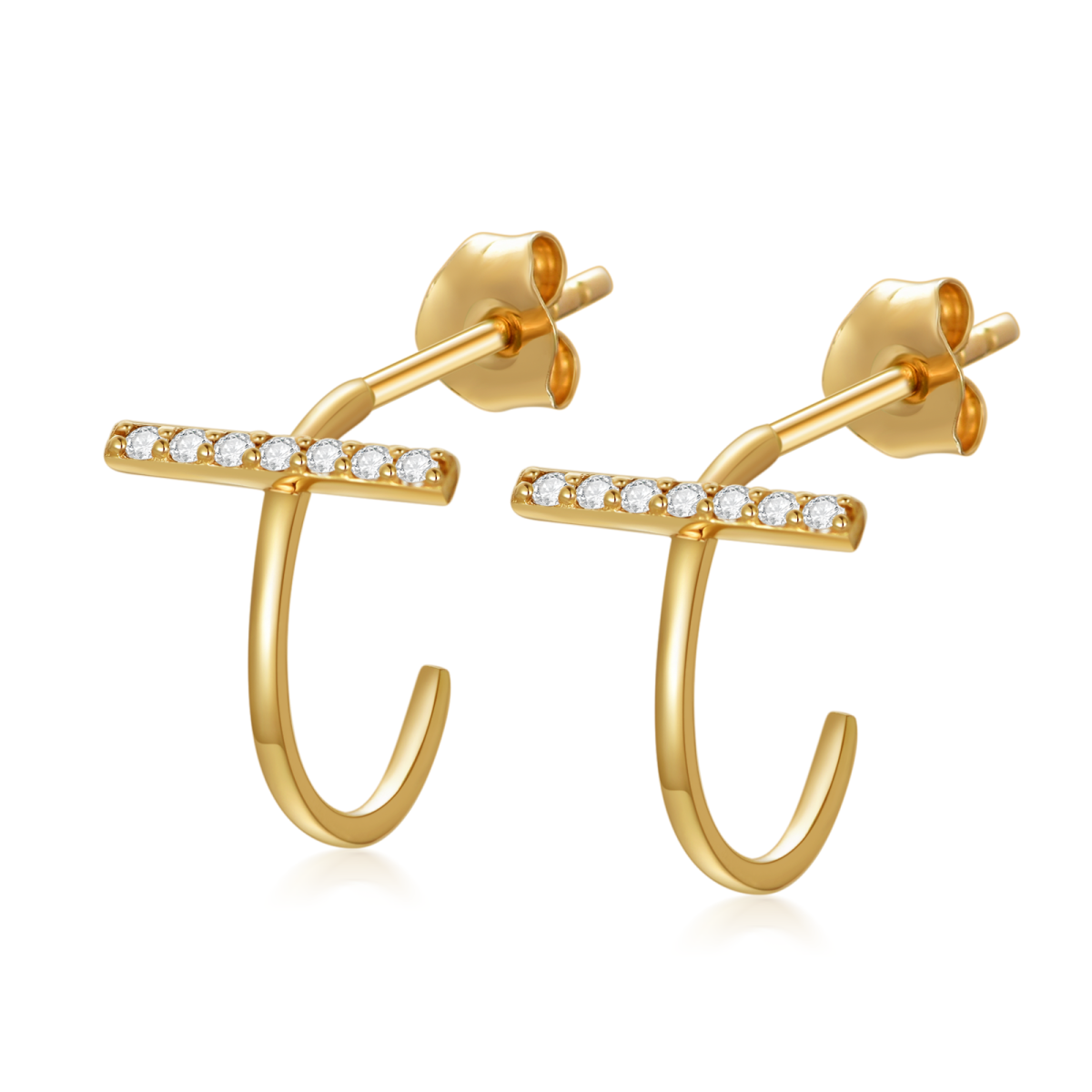 10K Gold Cubic Zirconia Cross Stud Earrings-1