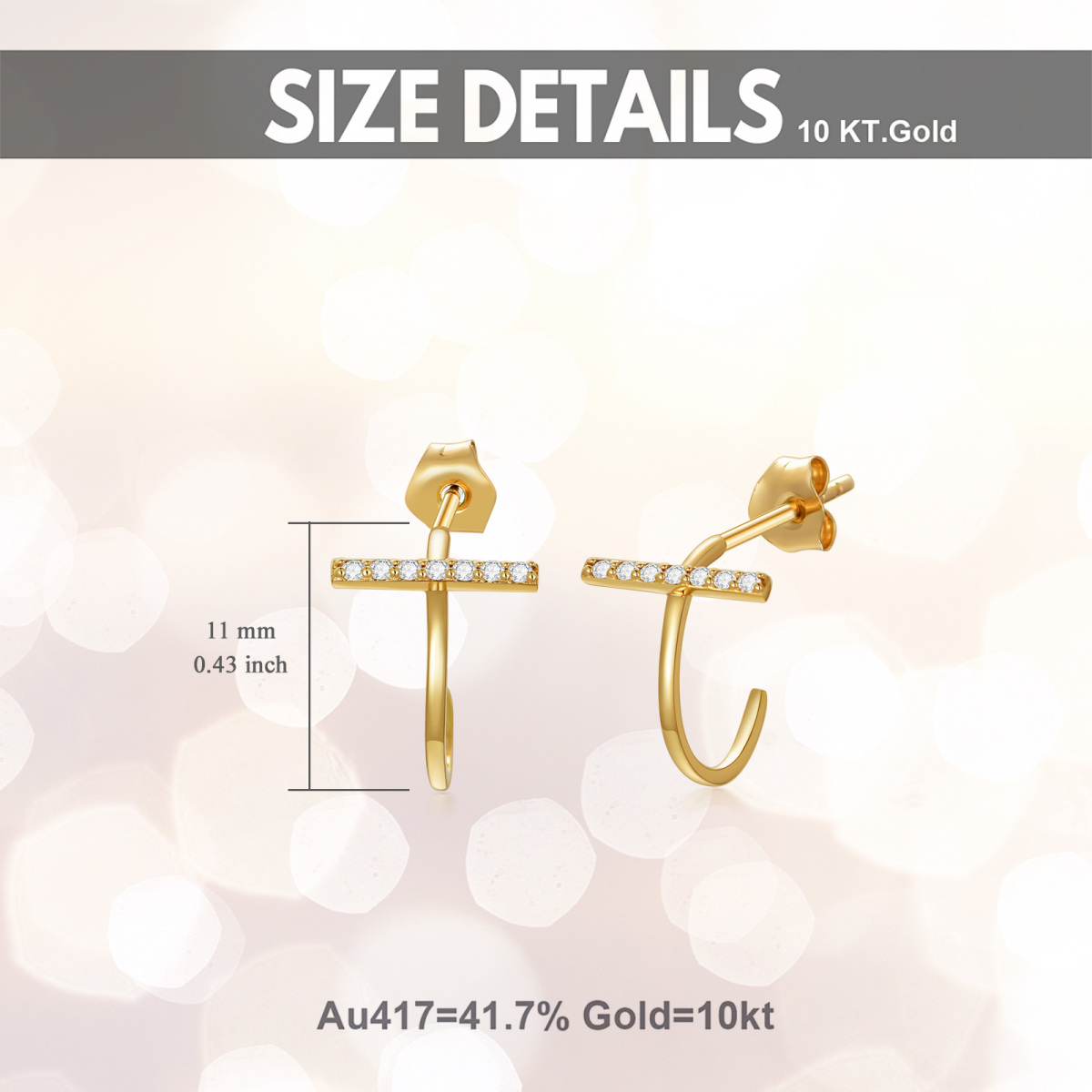 10K Gold Cubic Zirconia Cross Stud Earrings-5