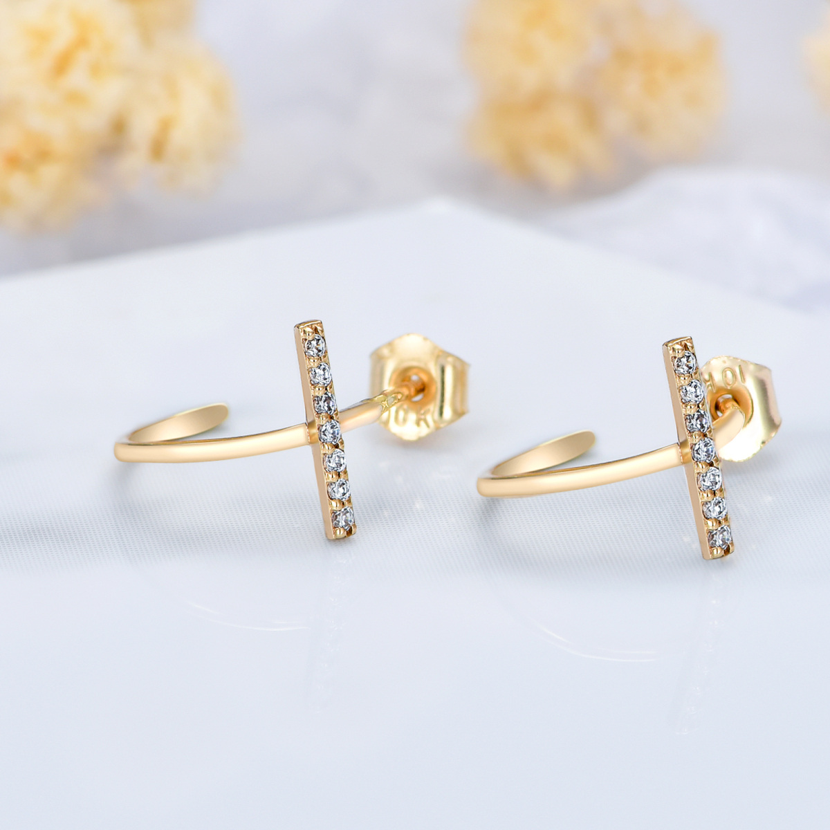 10K Gold Cubic Zirconia Cross Stud Earrings-3