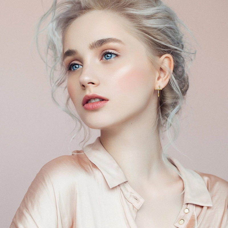 10K White Gold Cubic Zirconia Cross Stud Earrings-2