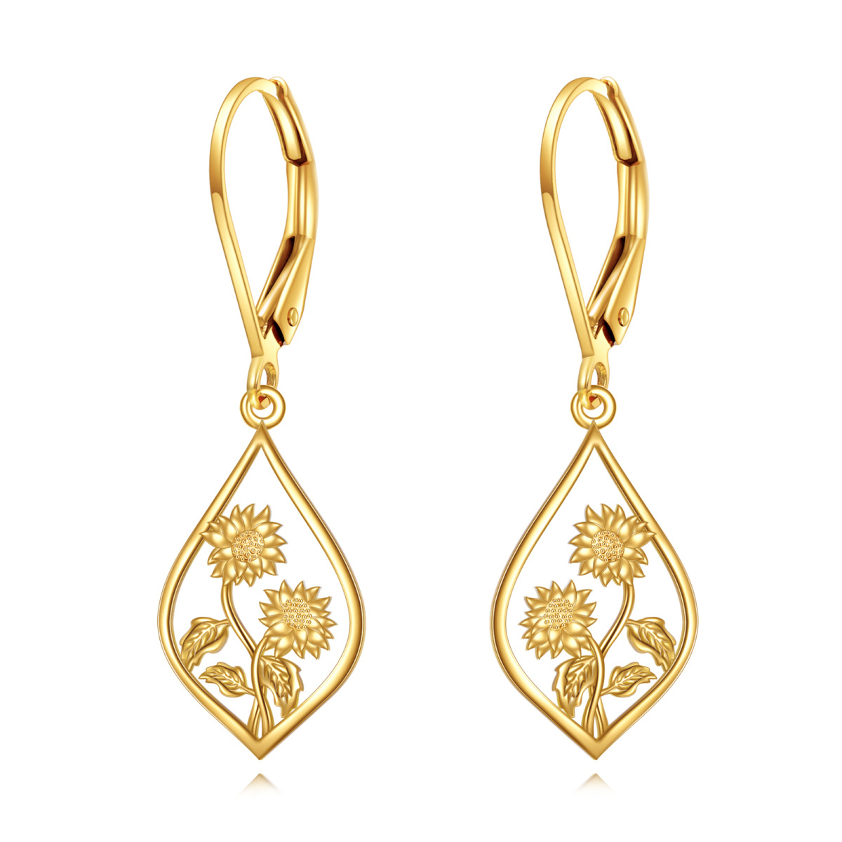 10K Gold Sunflower Drop Earrings-1