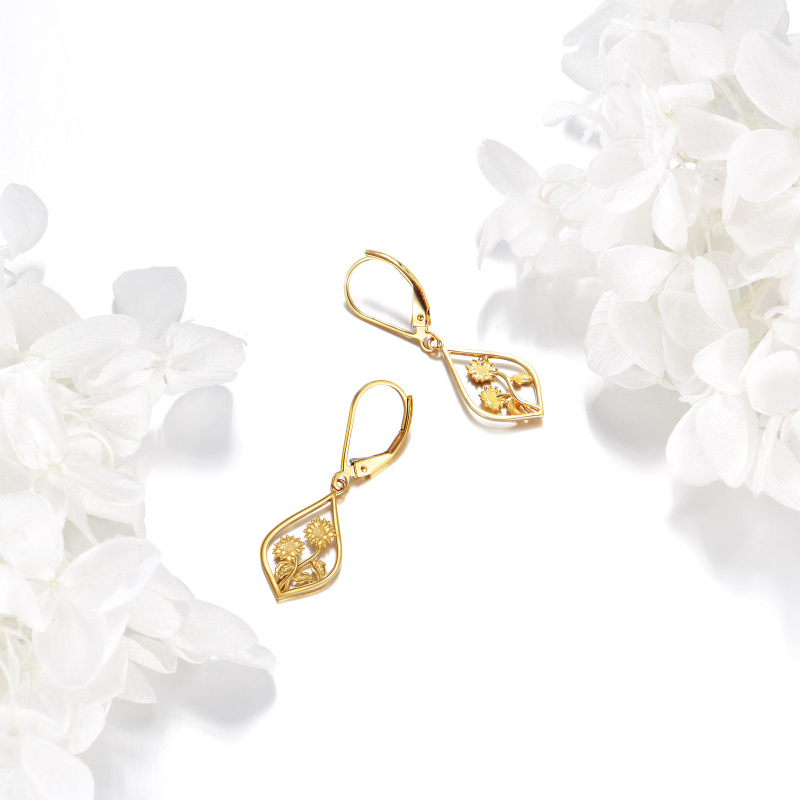 10K Gold Sunflower Drop Earrings-4