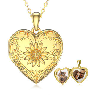 10K Gold Sunflower Personalized Photo Locket Necklace-2