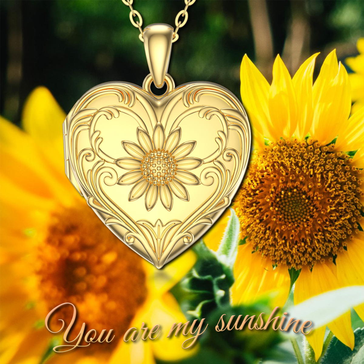 10K Gold Sunflower Personalized Photo Locket Necklace-6