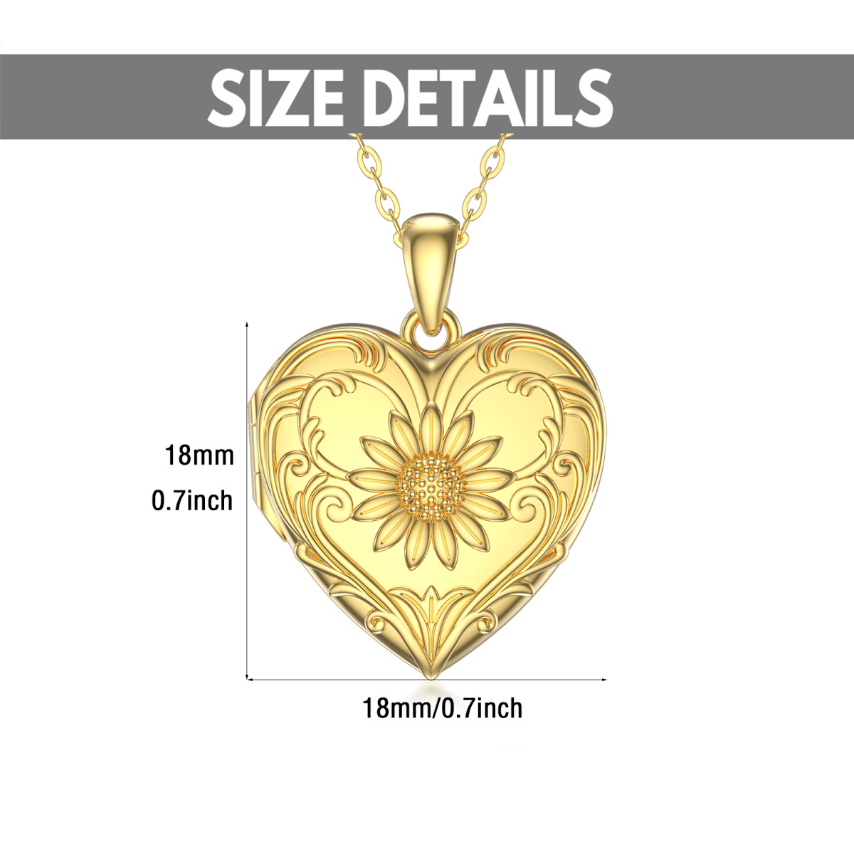 Collier médaillon photo personnalisé tournesol en or 10 carats-7