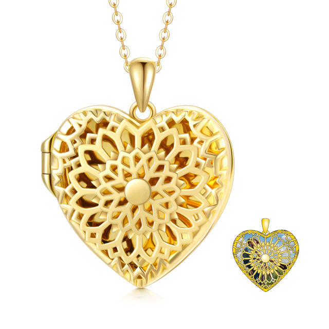 10K Gold Sunflower Heart Personalized Photo Locket Necklace-1