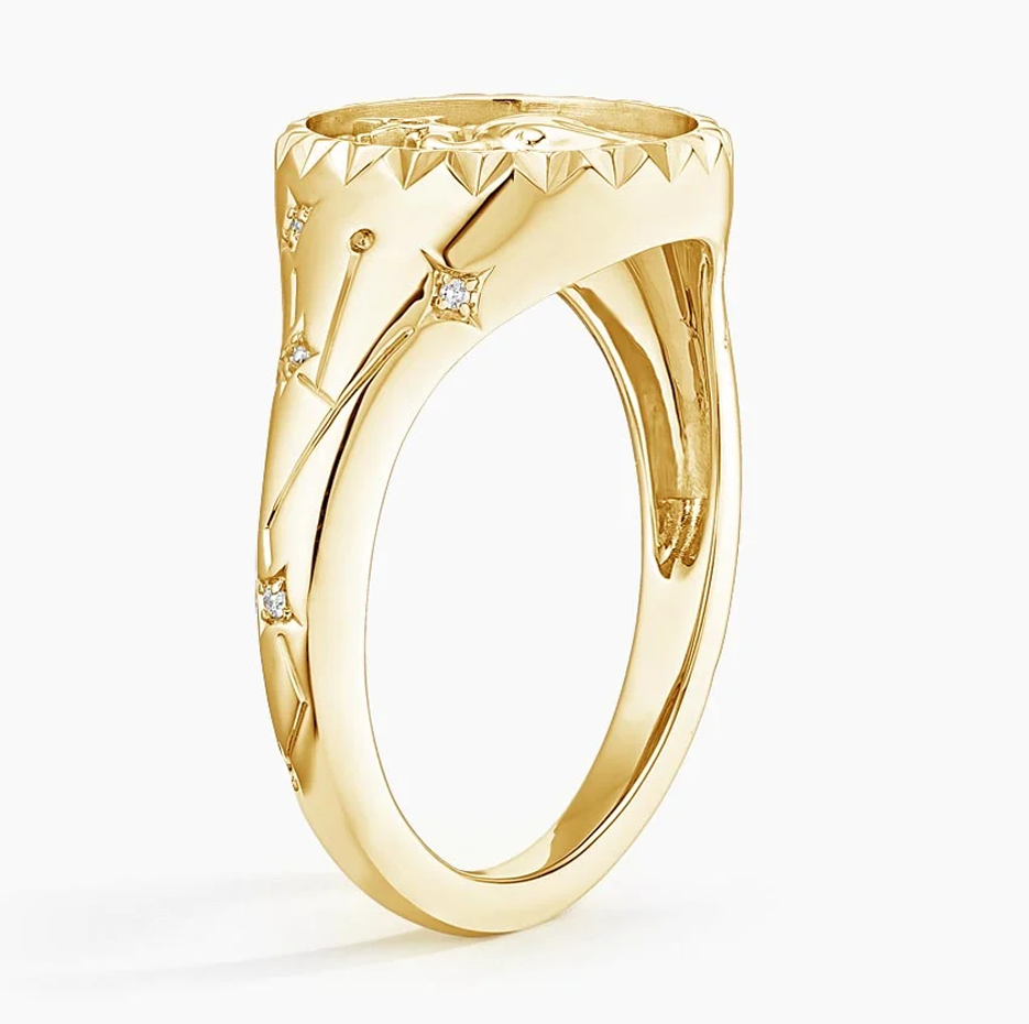 18K Gold Taurus Zodiac 0.02 CT.T.W. Round Natrual Diamond Signet Band-4