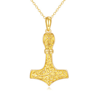 10K Gold Thor's Hamme Pendant Necklace-3