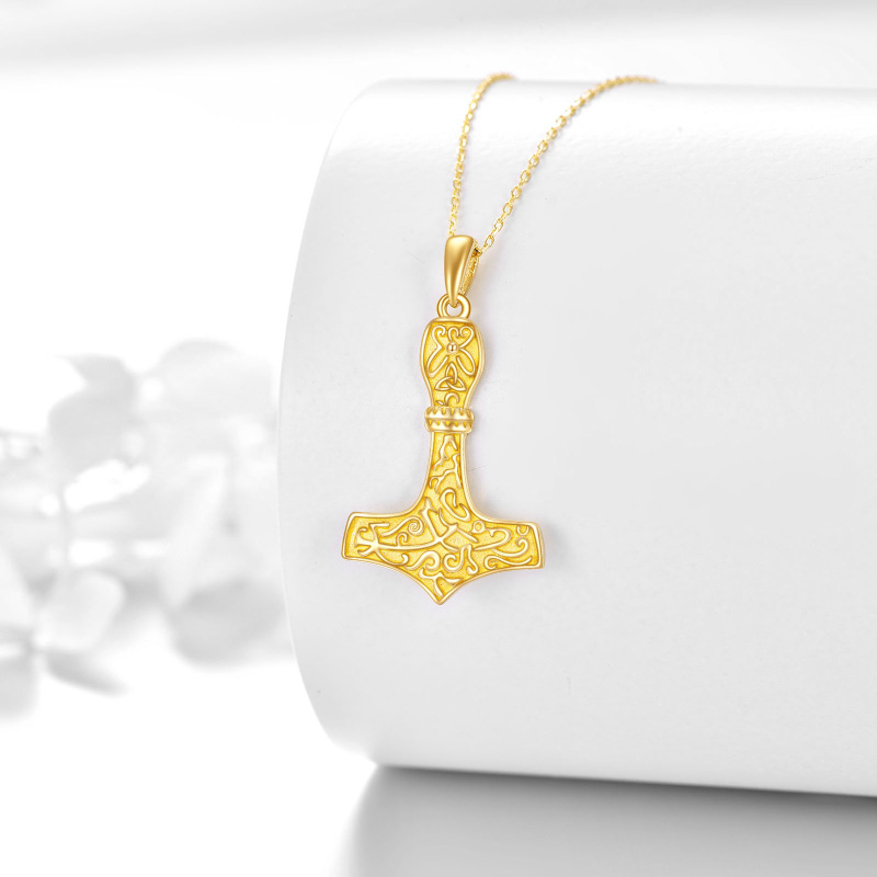 10K White Gold Thor's Hammer Pendant Necklace-4