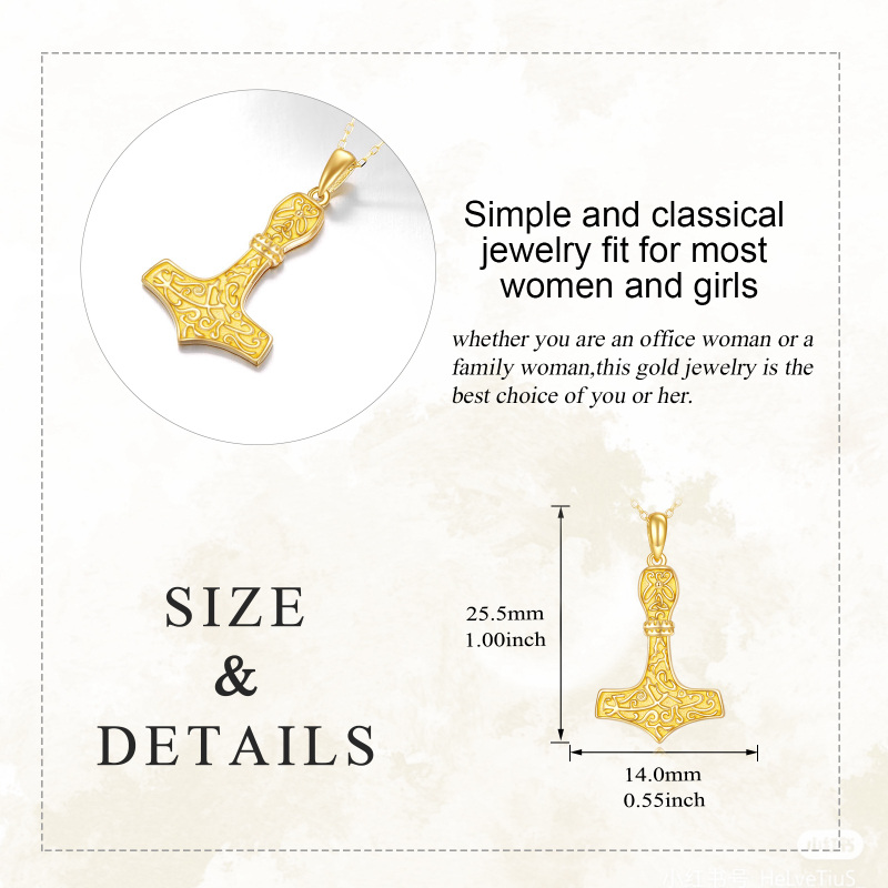 10K White Gold Thor's Hammer Pendant Necklace-6