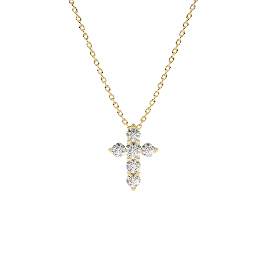 10K Gold Tiny Diamond Cross Pendant Necklace-1
