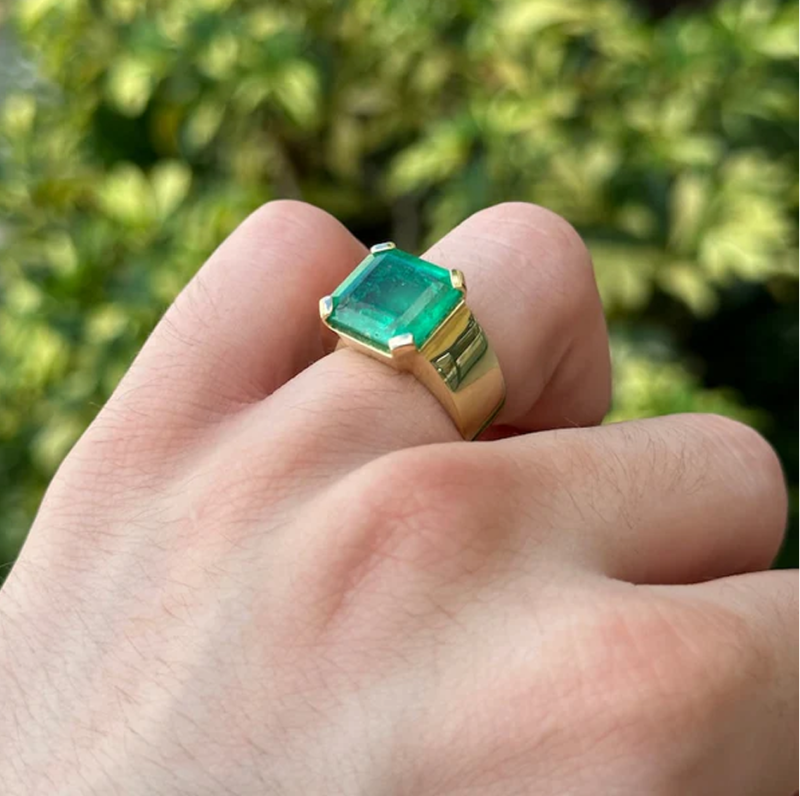 10K Gold 2 to 7 CT Asscher Cut 4 Prong Vivid Apple Muzo Green Emerald Solitaire Pinky Engagement Band for Men-2