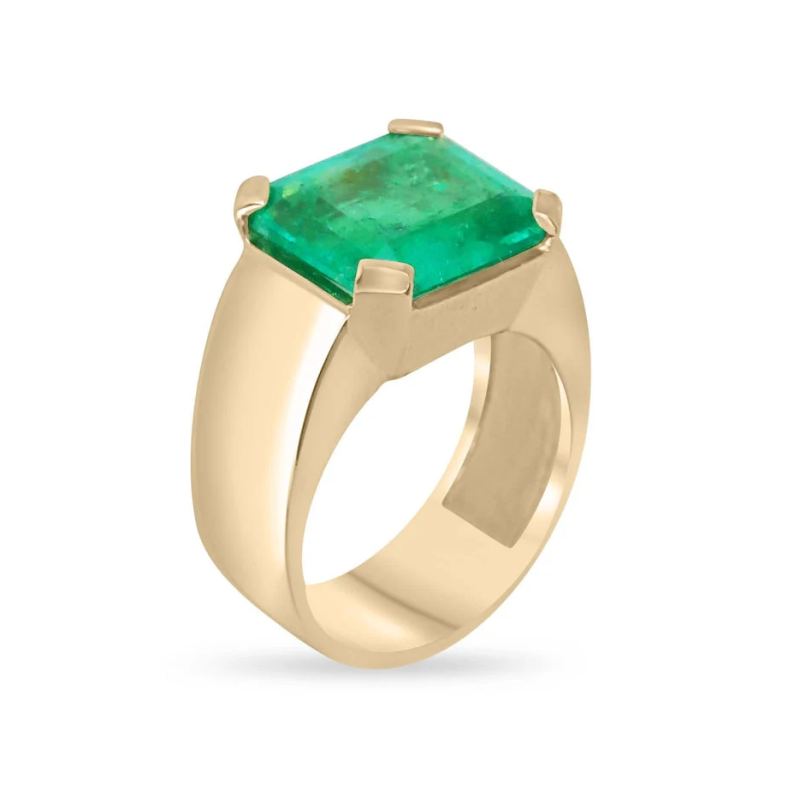 10K Gold 2 to 7 CT Asscher Cut 4 Prong Vivid Apple Muzo Green Emerald Solitaire Pinky Engagement Band for Men-4