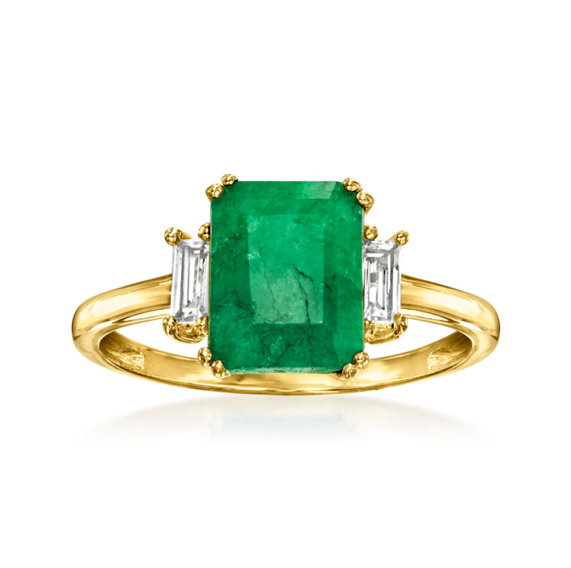 Anillo de promesa de aniversario personalizado en oro de 10 quilates con esmeralda creada en laboratorio de 2 a 7 quilates y topacio blanco talla esmeralda de 0,3 quilates.-1