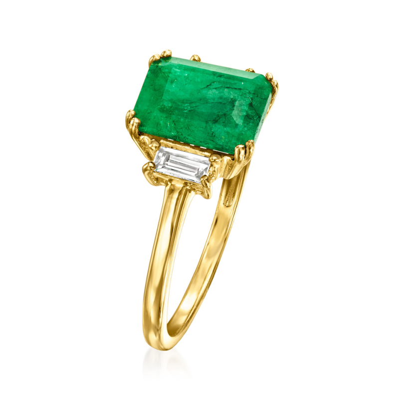 Anillo de promesa de aniversario personalizado en oro de 10 quilates con esmeralda creada en laboratorio de 2 a 7 quilates y topacio blanco talla esmeralda de 0,3 quilates.-3