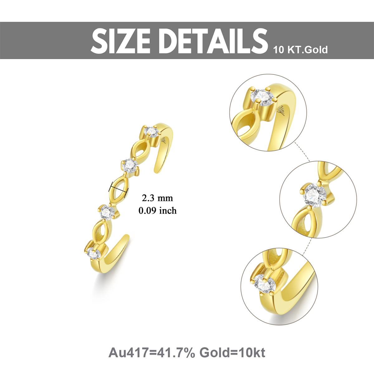 Zehenring aus 10-karätigem Gold mit Zirkonia-5