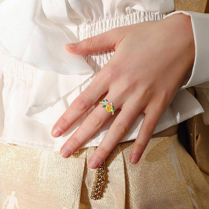 Anel rosa de zircónio cúbico bicolor em ouro de 10K-2