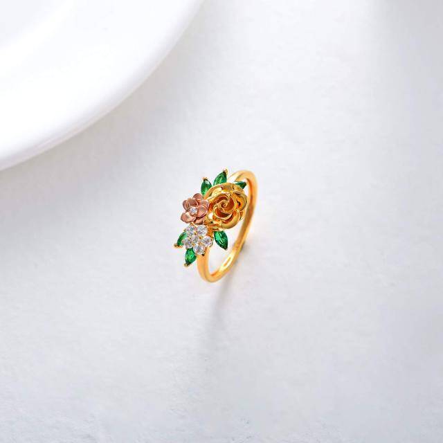 10K Gouden Tweekleurige Cubic Zirconia Rose Ring-4