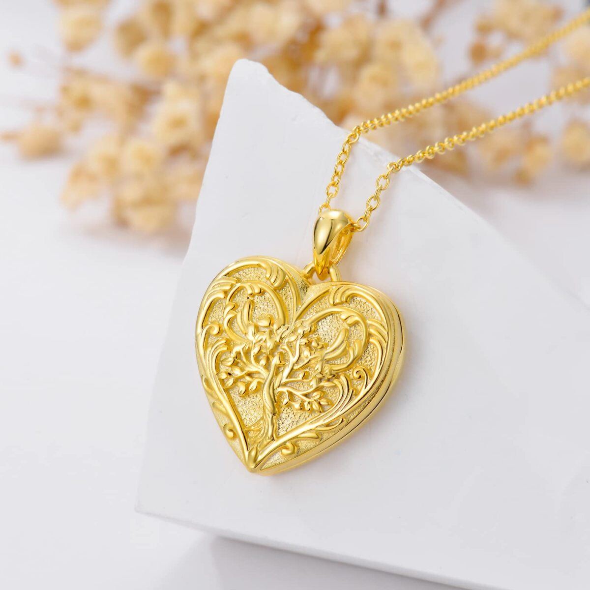 10K Gold Tree Of Life Heart Personalized Engraving Photo Locket Necklace-3