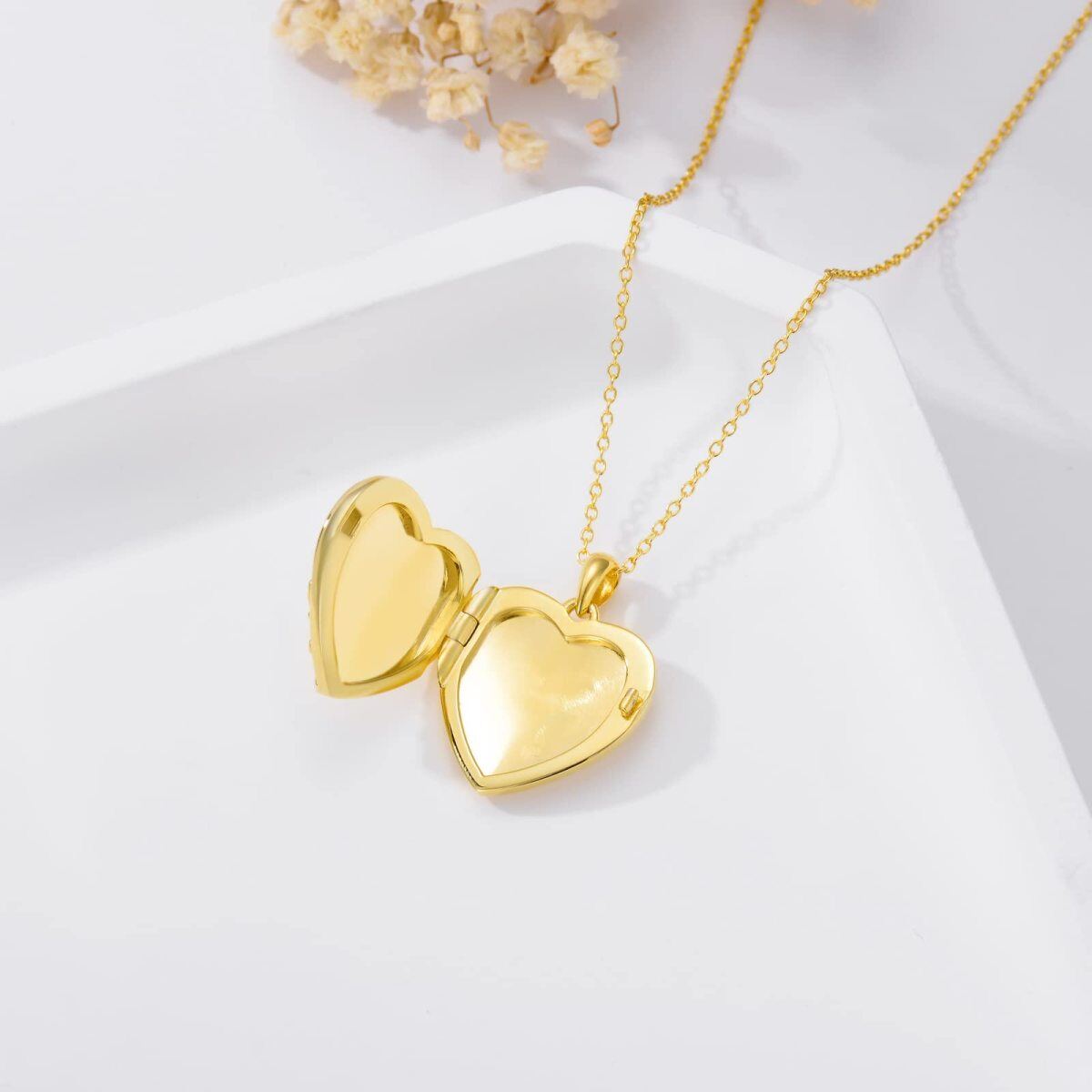 10K Oro Árbol de la Vida Corazón Personalizado Grabado Foto Locket Collar-5