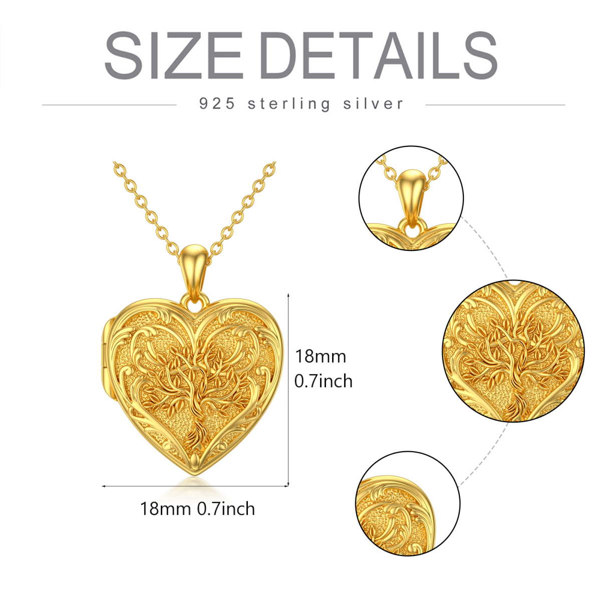 10K Gold Tree Of Life Heart Personalized Engraving Photo Locket Necklace-7