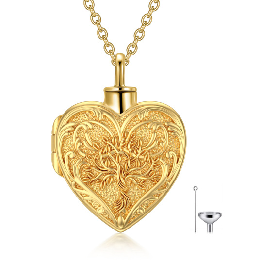 Collar de urna de corazón de árbol de la vida de oro de 10 quilates para cenizas-1