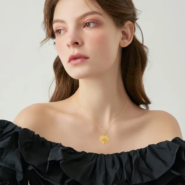 Collar de urna de corazón de árbol de la vida de oro de 10 quilates para cenizas-2