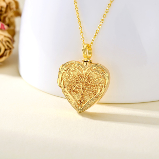 Collar de urna con grabado personalizado de corazón de árbol de la vida de oro de 10 quilates para cenizas-4