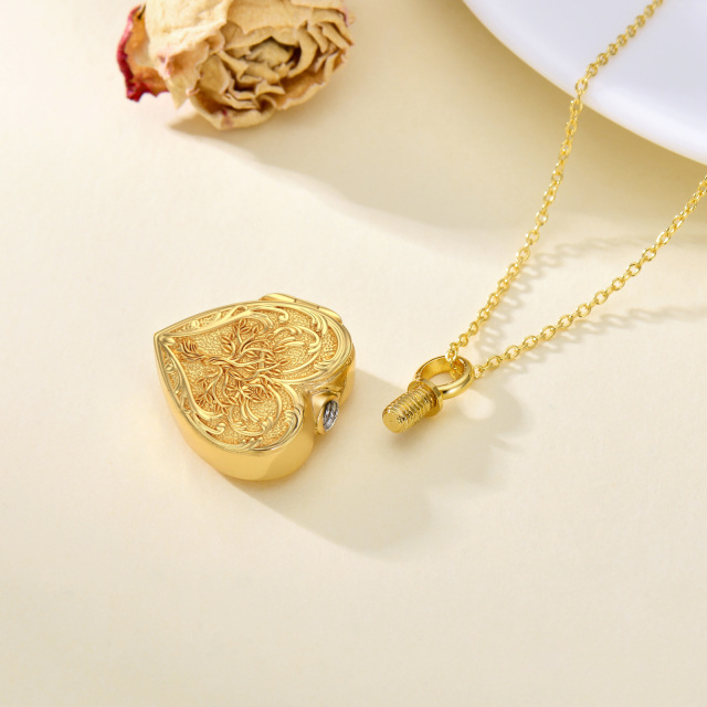 10K Gold Tree Of Life & Heart Urn Necklace for Ashes-5