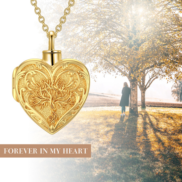 Collar de urna de corazón de árbol de la vida de oro de 10 quilates para cenizas-7