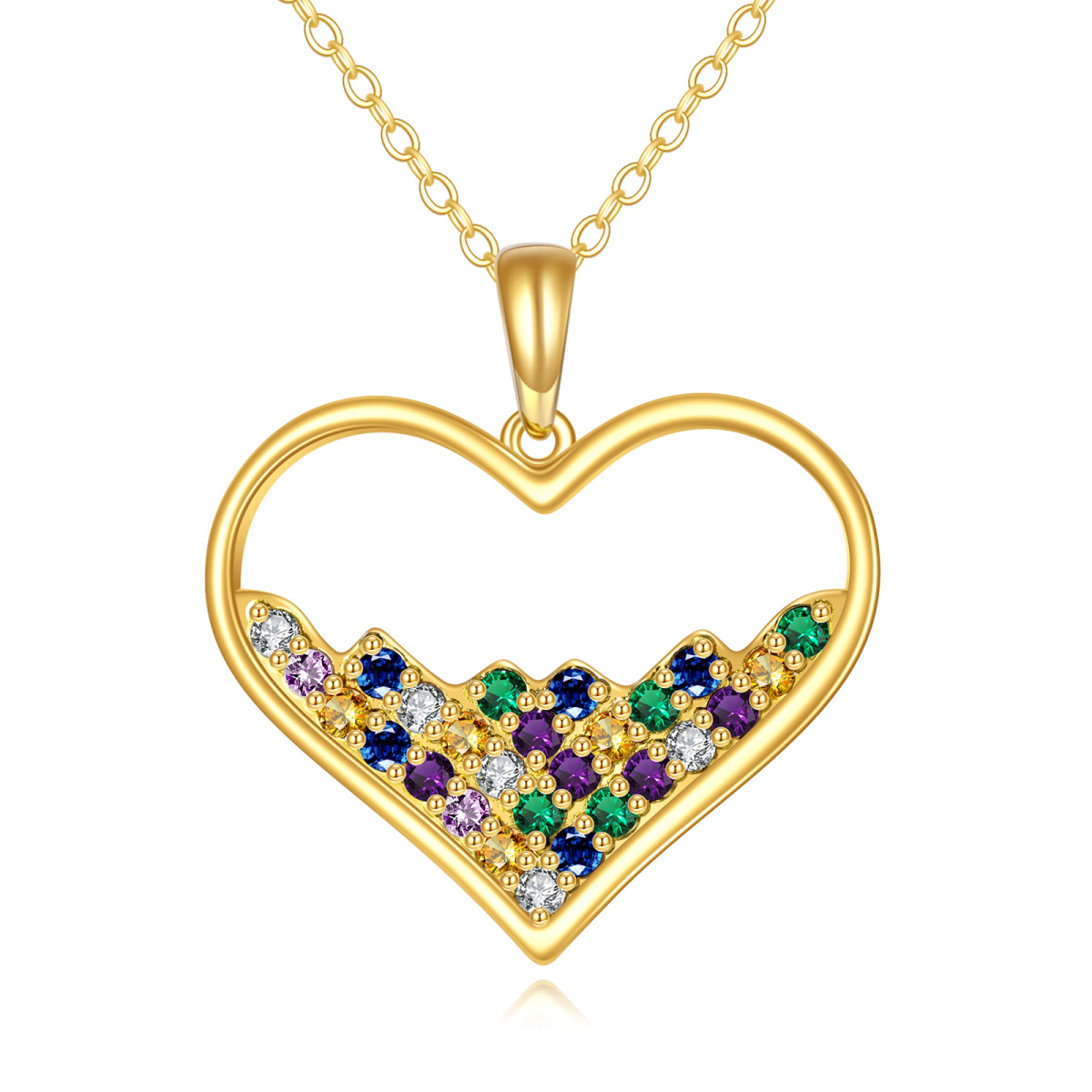 Collar con colgante de corazón de circonita cúbica tricolor en oro de 10 quilates-1
