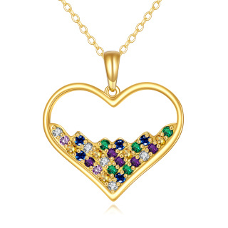 10K Gold Tricolor Cubic Zirconia Heart Pendant Necklace-2