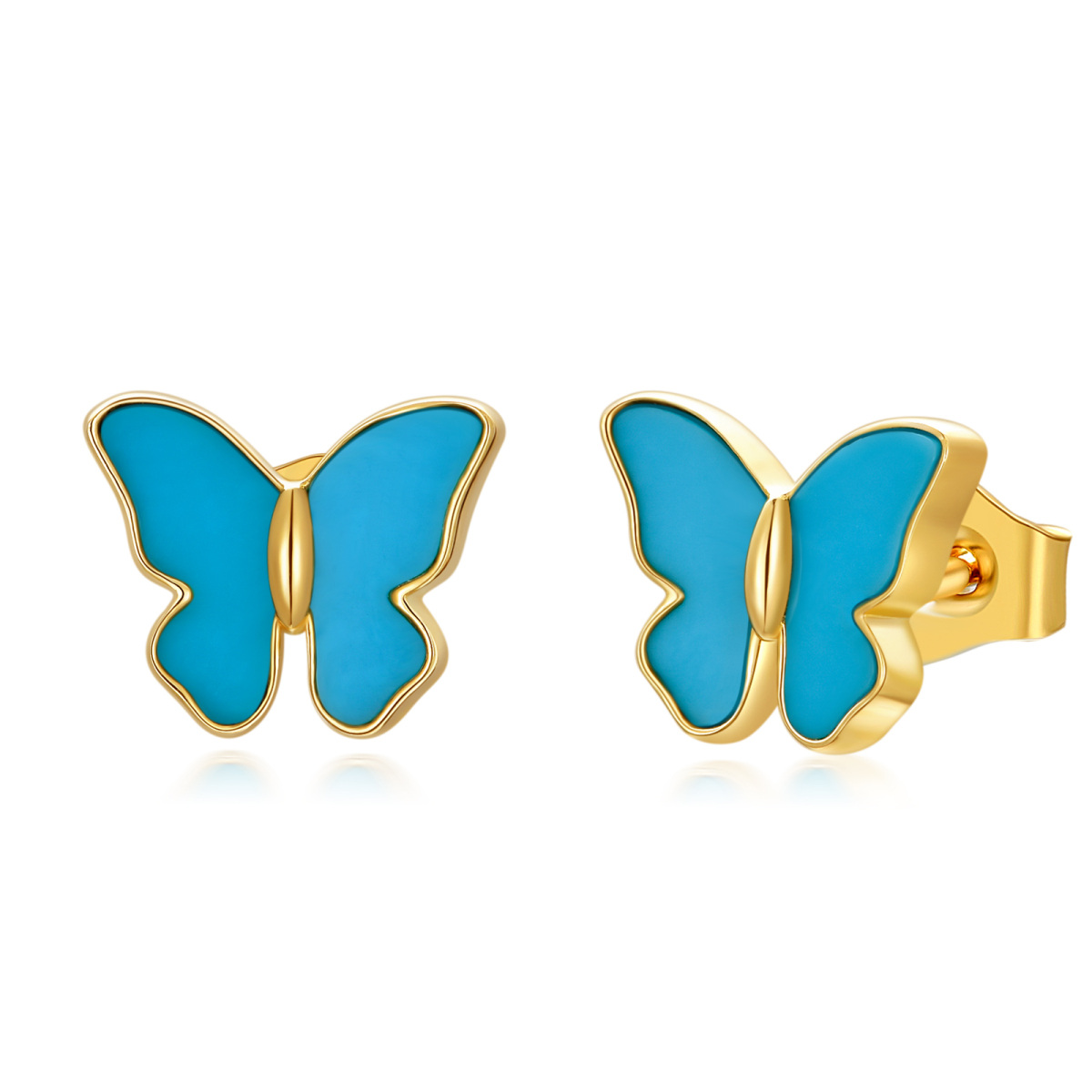 10K Gold Turquoise Butterfly Stud Earrings-1