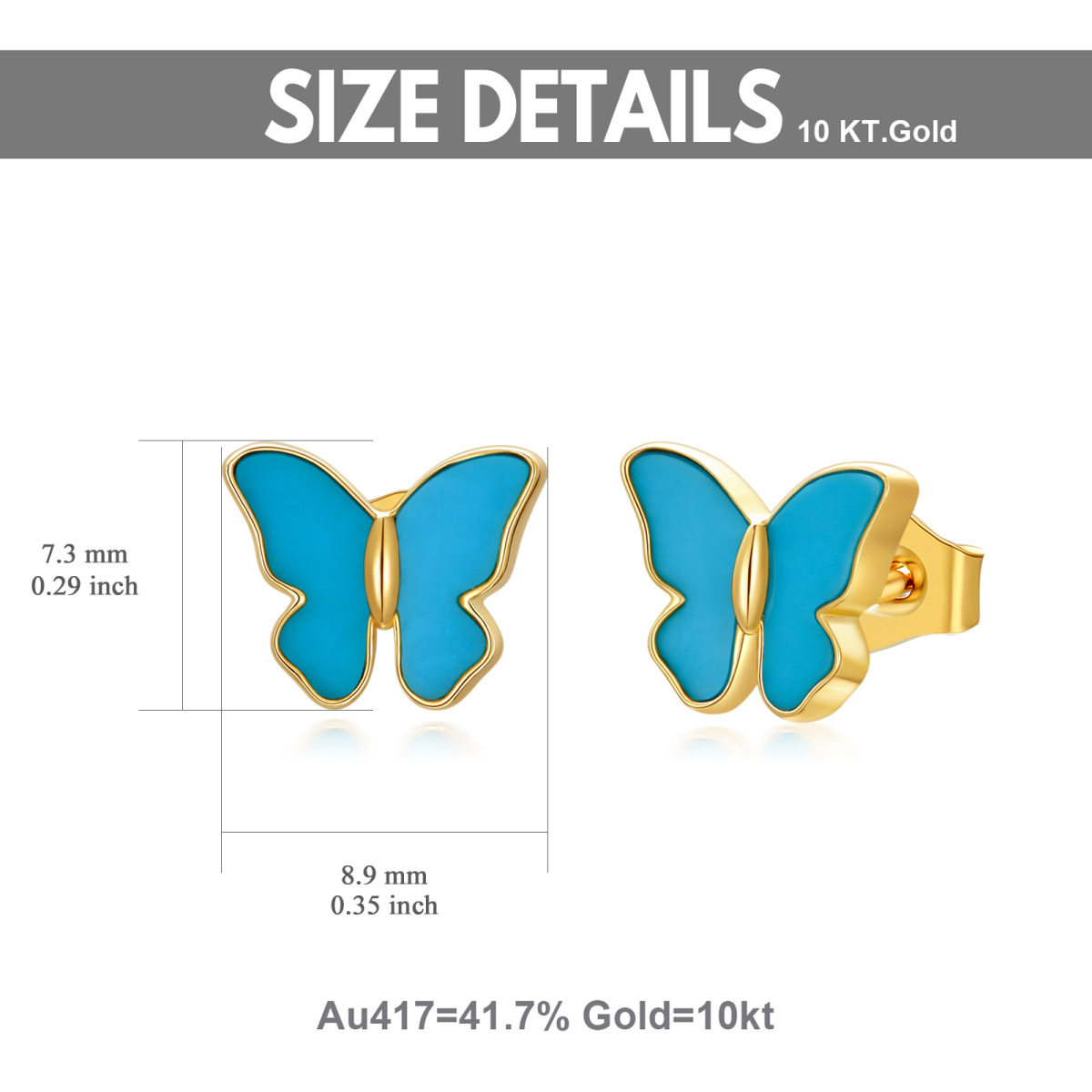 10K Gold Turquoise Butterfly Stud Earrings-5