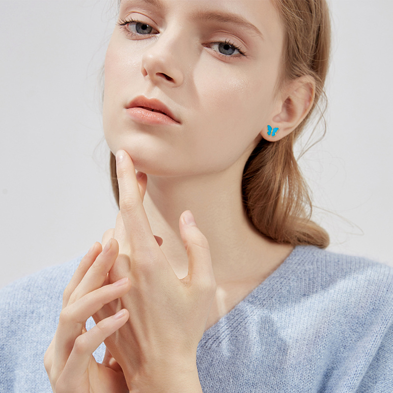 Brincos borboleta em ouro branco 10K com turquesa-2