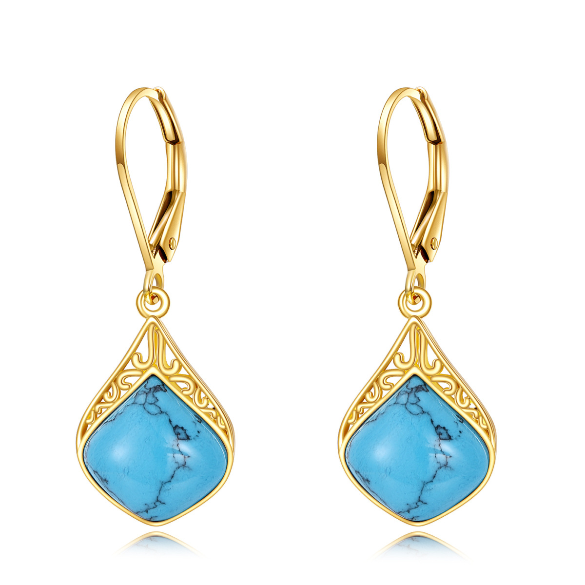 Boucles d'oreilles pendantes en or 10 carats et turquoise-1