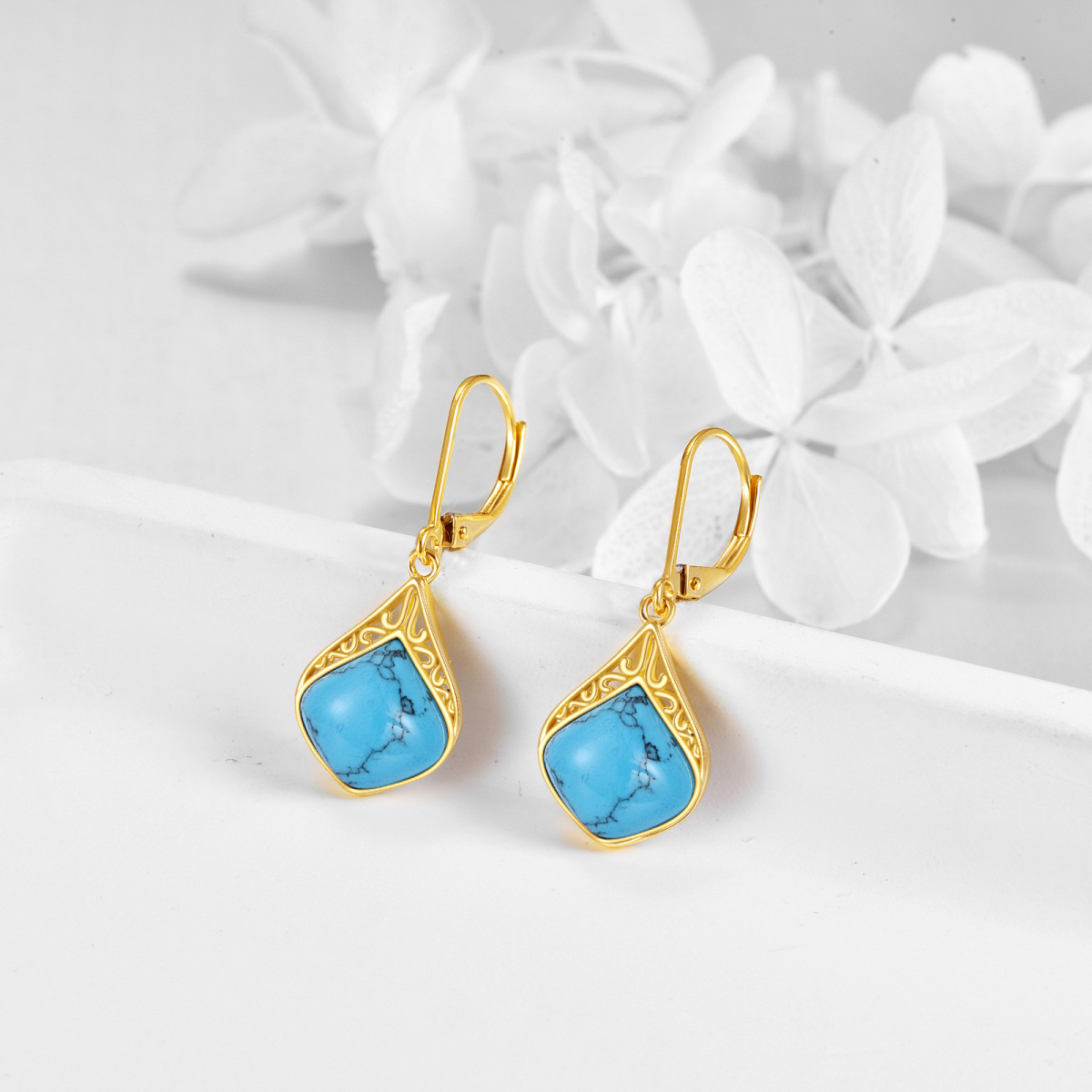 Boucles d'oreilles pendantes en or 10 carats et turquoise-3