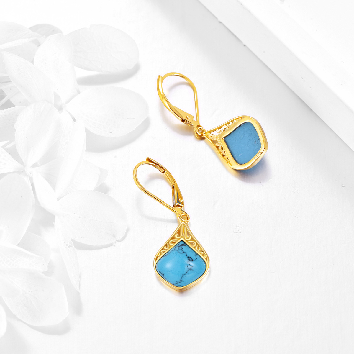 10K Gold Turquoise Drop Earrings-4