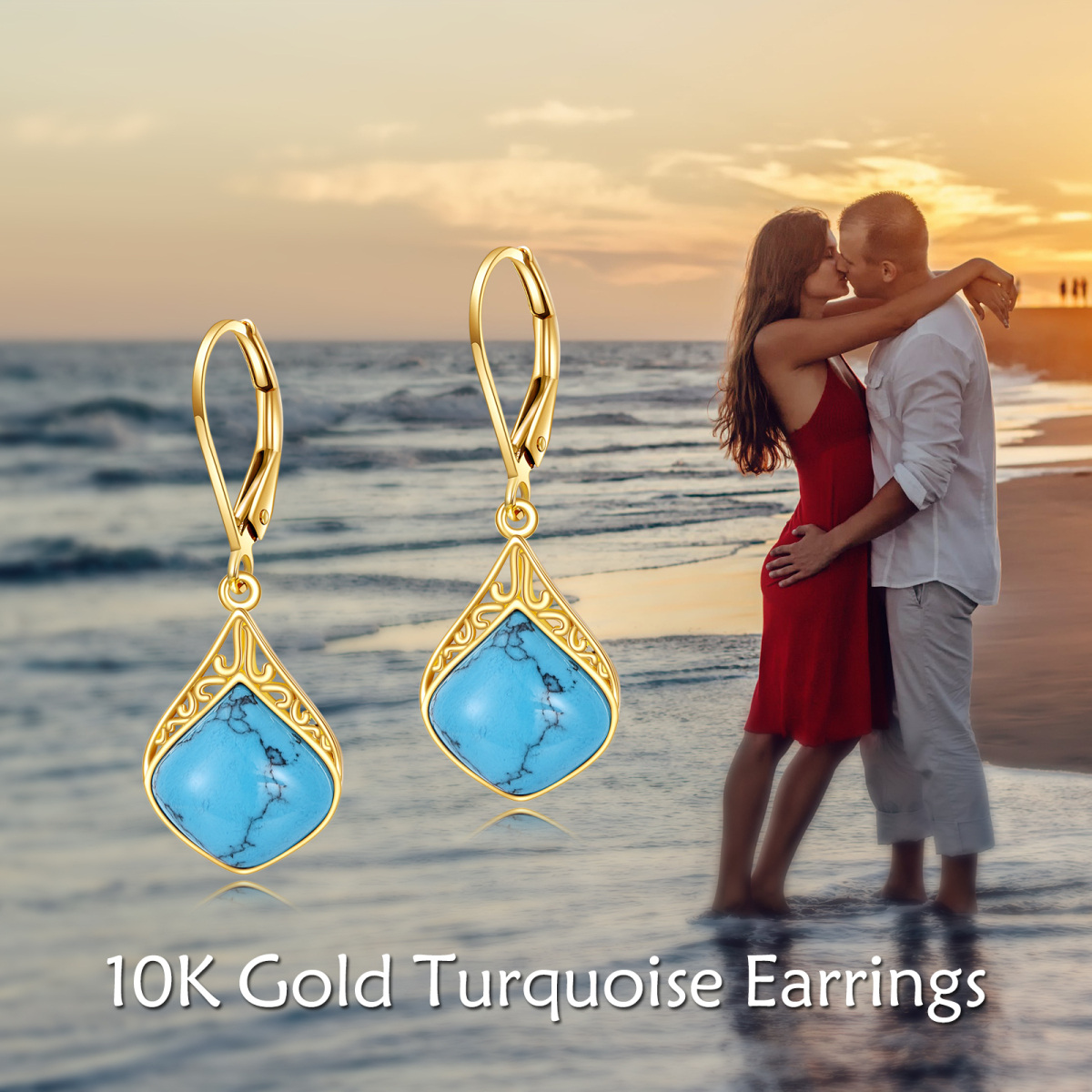 10K Gold Turquoise Drop Earrings-6