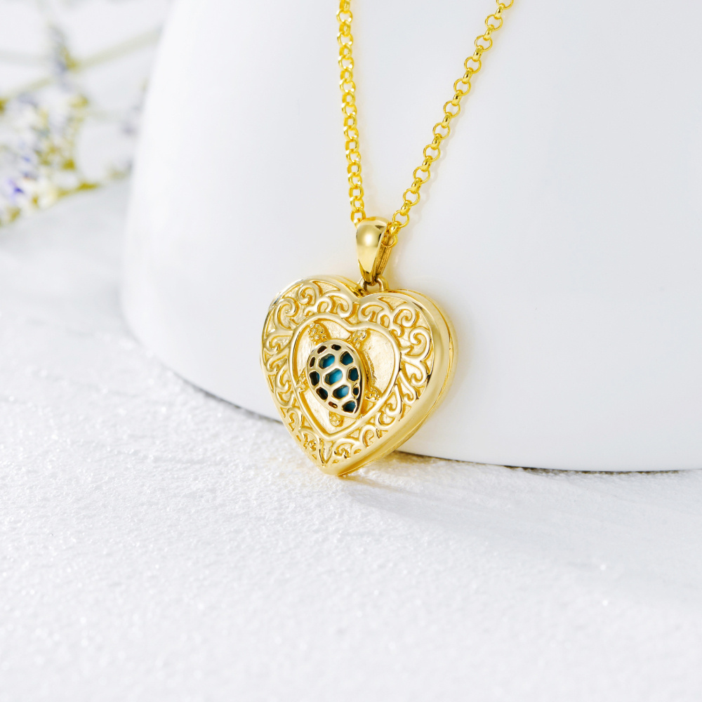 Collar con medallón fotográfico personalizado con corazón turquesa en oro de 10 quilates-4