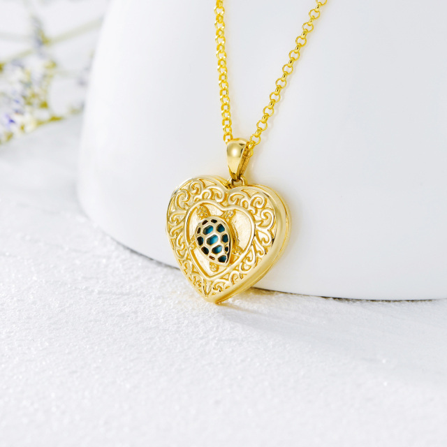 10K Gold Turquoise Heart Personalized Photo Locket Necklace-4