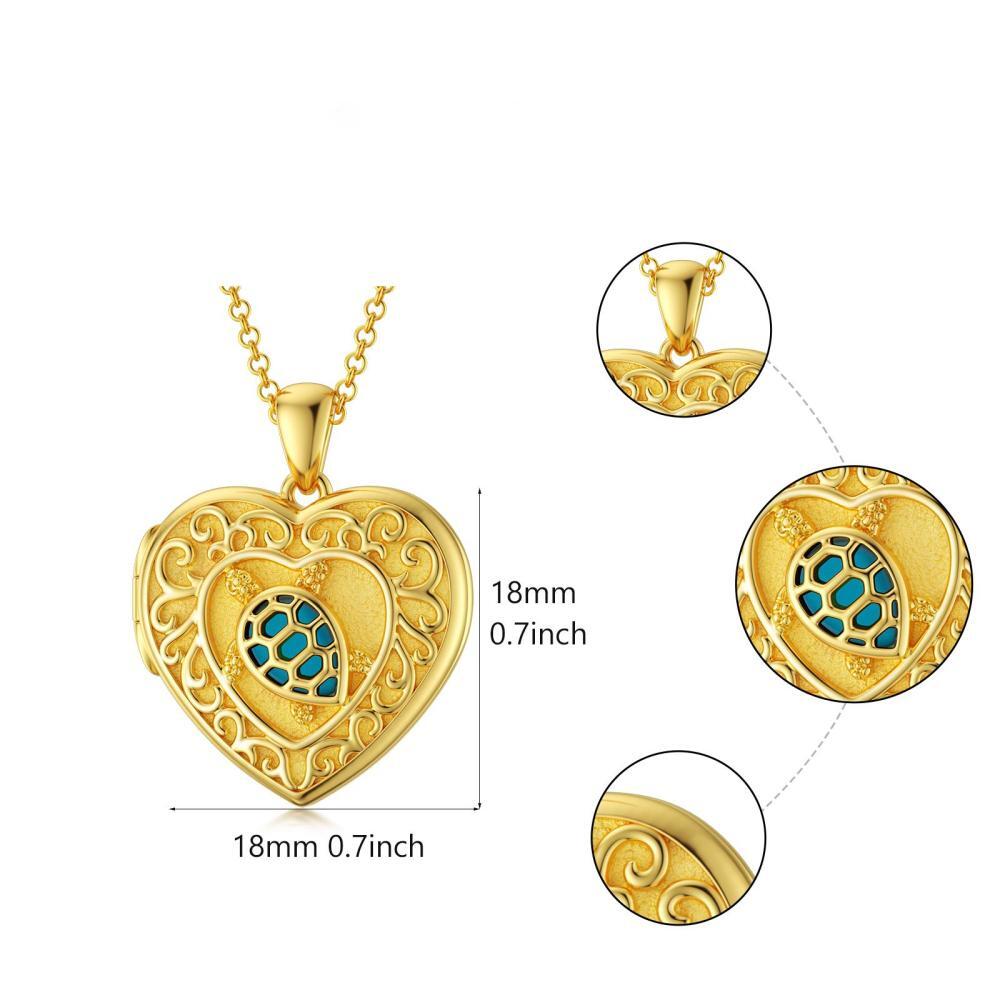 Collar con medallón fotográfico personalizado con corazón turquesa en oro de 10 quilates-5