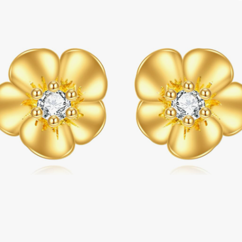 10K Gold Cubic Zirconia Wildflowers Drop Earrings-1